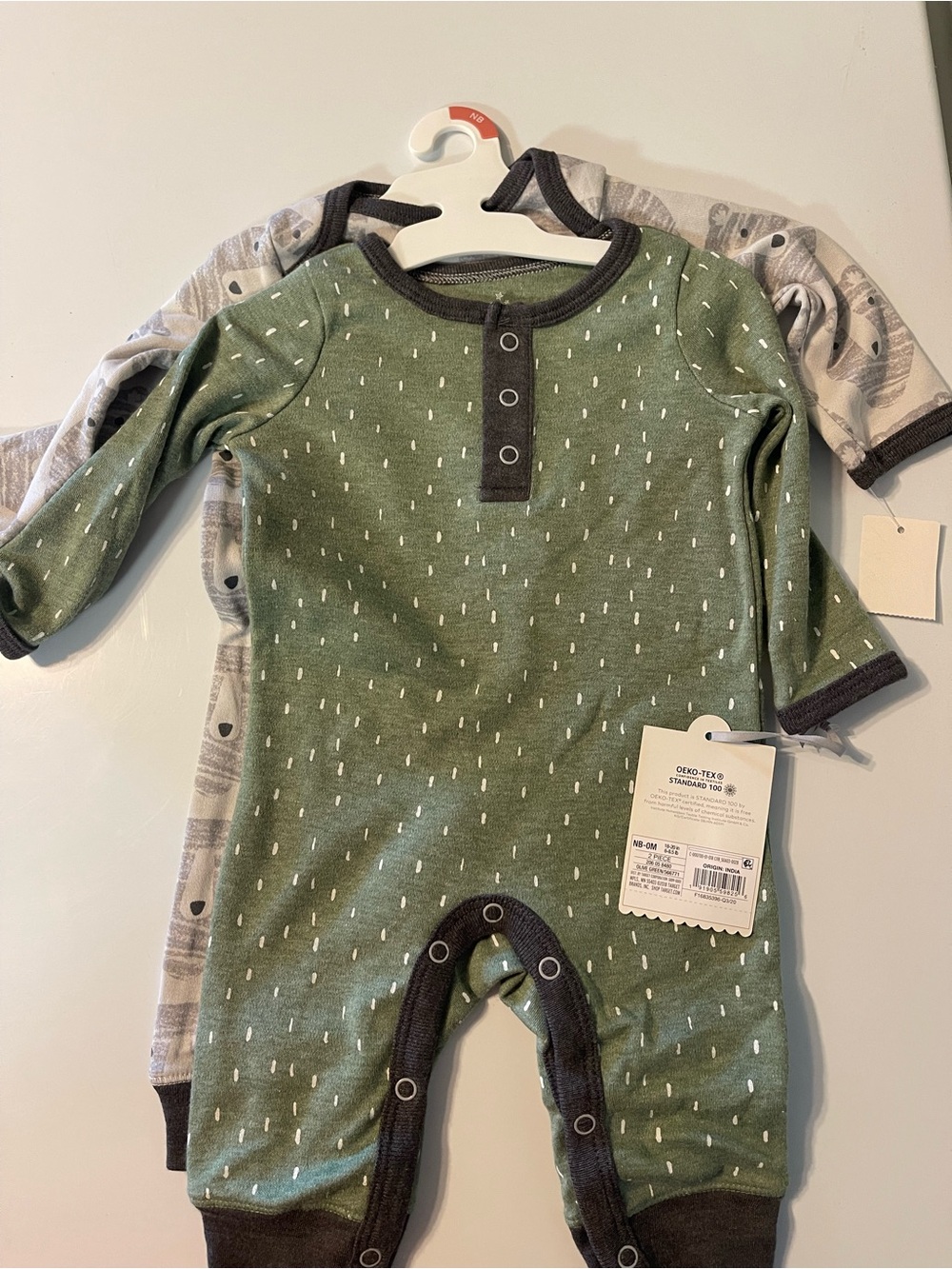 NWT- 2 piece-Organic Green Snap Baby One-Piece Romper